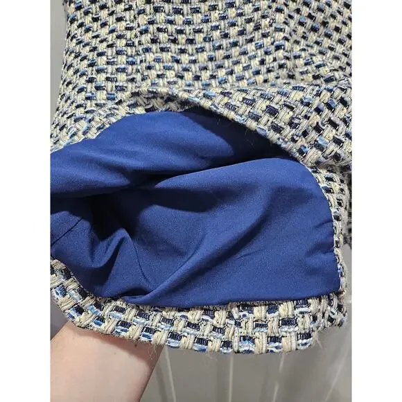 CHICO'S Beige Blue Black Check Tweed Full Zip Fringe Jacket Blazer Size 2 12 - Picture 7 of 10